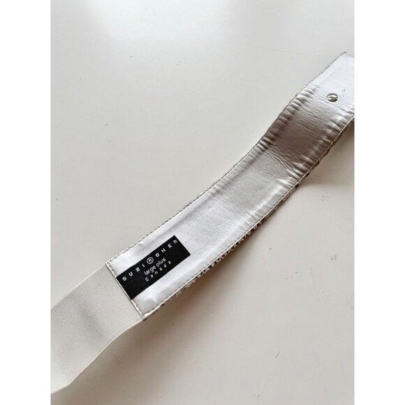 SUZI ROHER Silver Grey Snake Embossed Suede Elastic Chain Stretch Belt, Size L+ - Picture 8 of 10